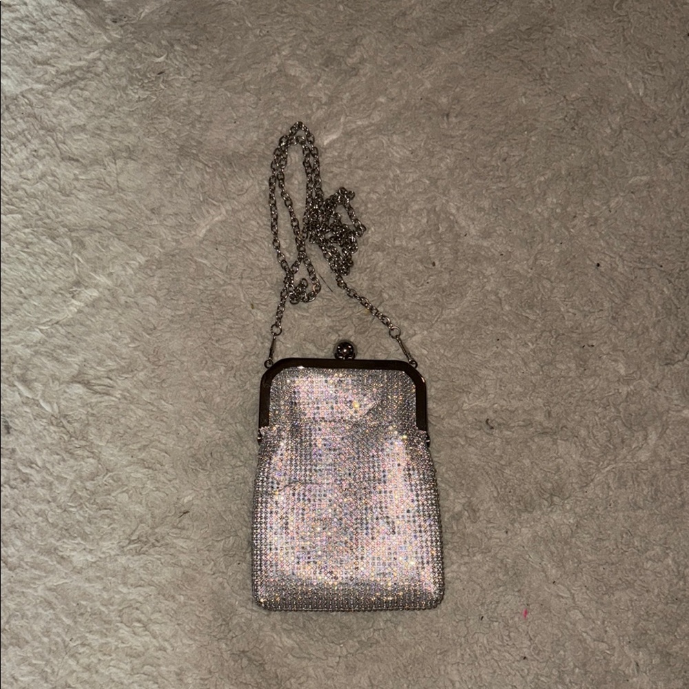 Jessica McClintock Silver Clutch with Chain Strap